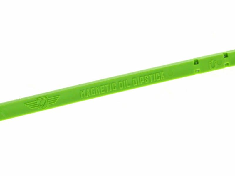 Magnetic oil dipstick for motorcycles, green colour.