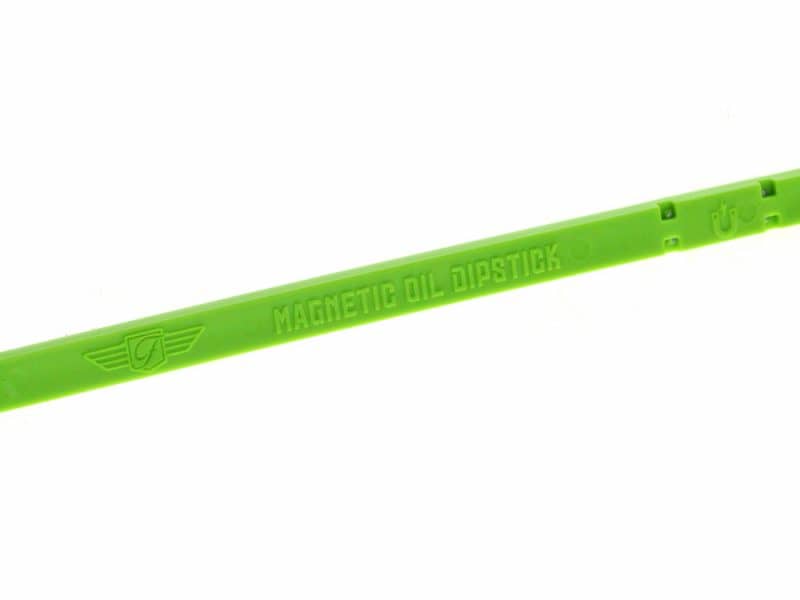 Magnetic oil dipstick green motorcycle part.
