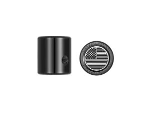 Revelry Motorcycles American flag grip end cap for motorcycle customisation, black anodised durable design.