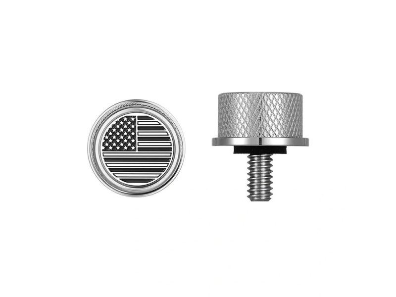 1/4in.-20 Knurled Seat Mount Screw - Stainless with American Flag. Fits H-D 1996up USA flag motorcycle valve stem cap metal motorcycle accessories.