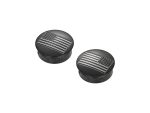 Black motorcycle foot peg caps with American flag design, ideal for custom bikes and enhance riding style.