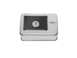 Stainless steel motorcycle lock box for secure storage.