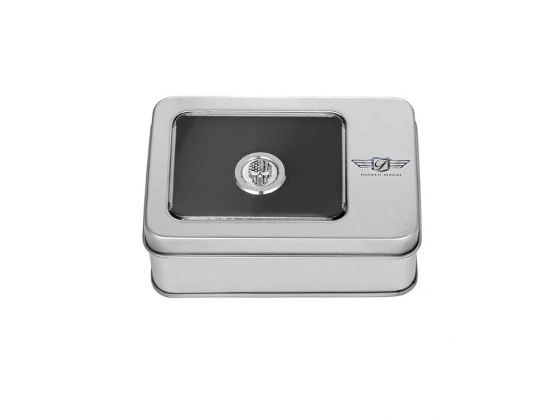 Stainless steel motorcycle lock box for secure storage.