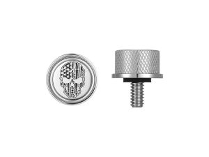Skull logo motorcycle badge and bolt for Revelry Motorcycles accessories.