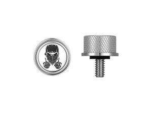 Chrome motorcycle emblem with skull mask design, suitable for custom bike accessories.