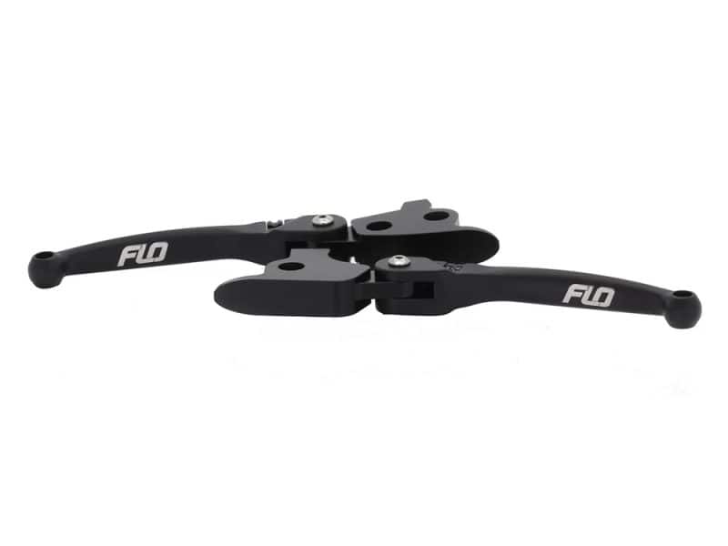 Foldable motorcycle brake and clutch levers for enhanced riding control and comfort.