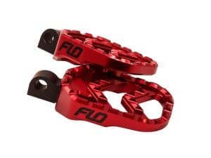 Red anodized motorcycle foot peg set for Revelry Motorcycles Australia.