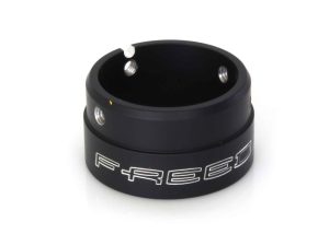 Black motorcycle wheel spacer with FRED logo for Revelry Motorcycles.