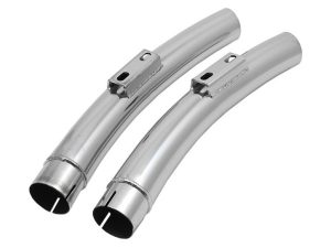 2. polished motorcycle exhaust pipes for custom Revelry Motorcycles.