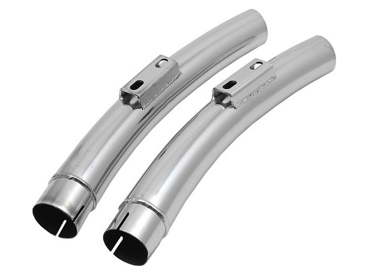 Quiet Mufflers for Sharp Curve Radius Exhaust with No Cross-Over Chamber. Fits Suzuki M109R 2006up 2. polished motorcycle exhaust pipes for custom Revelry Motorcycles.