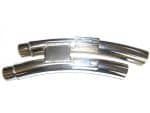 Polished chrome motorcycle exhaust pipes for custom bike builds and modifications.