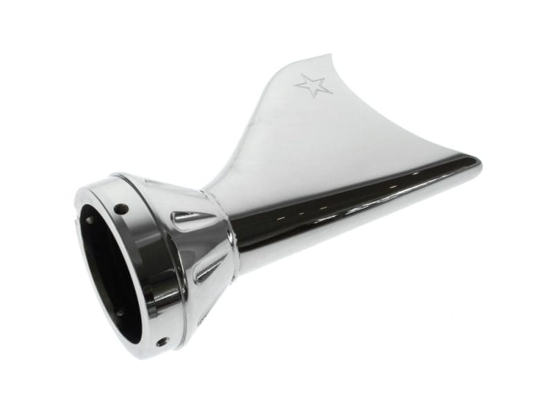 Chrome motorcycle exhaust pipe for Revelry Motorcycles Australia, high-performance custom accessory.