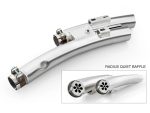 High-performance motorcycle exhaust system with radius quiet baffle for Revelry Motorcycles.