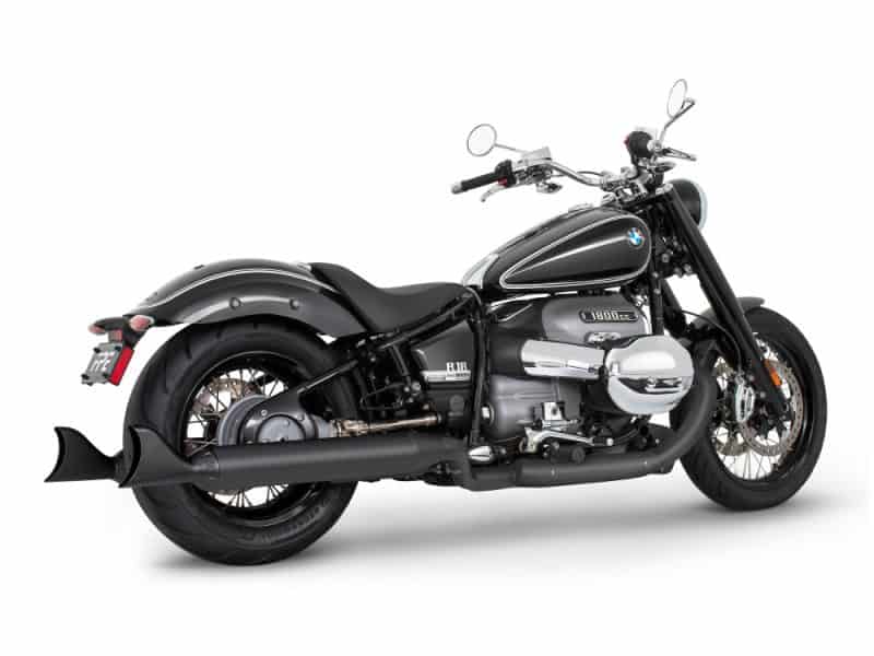 4in. Two-Step Slip-On Mufflers - Black with Sharktail Tips. Fits BMW R-18 2021up. V22BMWR18MotorcycleBMWR18ClassicCruiserRevelryCycles.