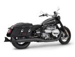 BMW cruiser motorcycle with saddlebags, black and chrome finish, ideal for touring.