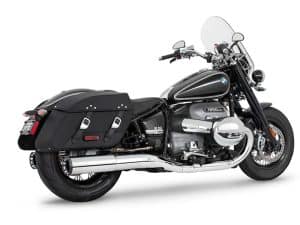 BMW cruiser motorcycle with saddlebags and chrome accents.