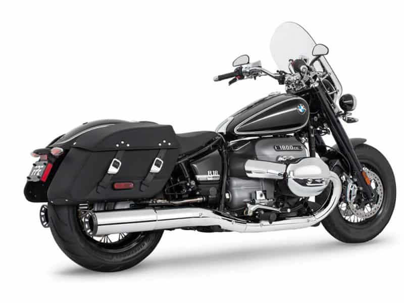 BMW cruiser motorcycle with saddlebags and chrome accents.