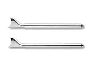 Polished motorcycle exhaust pipes, Revelry Motorcycles accessories, sleek chrome finish.