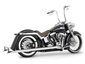 Vintage Harley Davidson motorcycle with leather seat and chrome accents.