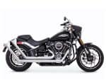 Harley-Davidson motorcycle with black and chrome finish, ideal for custom motorcycle enthusiasts.
