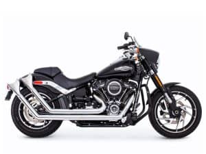 Harley-Davidson motorcycle with black and chrome finish, ideal for custom motorcycle enthusiasts.