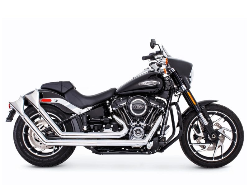 Harley-Davidson motorcycle with black and chrome finish, ideal for custom motorcycle enthusiasts.