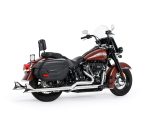 Classic Harley-Davidson touring motorcycle with black leather saddle and saddlebags.