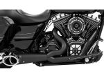 Vivid black motorcycle engine with sleek exhaust pipes and custom details for motorcycle enthusiasts.