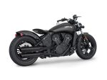 Black Indian Scout motorcycle with matte finish, custom parts, and cruiser style.