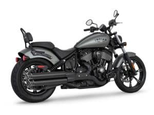 Indian Chief motorcycle with sleek black and matte grey finish, heavy-duty touring bike for adventure.