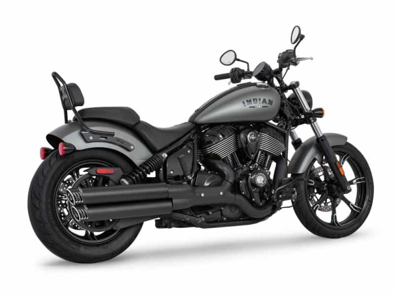 Indian Chief motorcycle with sleek black and matte grey finish, heavy-duty touring bike for adventure.