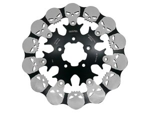 Skull-themed motorcycle chainring for Revelry Cycles, durable and stylish bike upgrade.