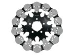 Skull-themed motorcycle sprocket with metal blades for custom bike builds.