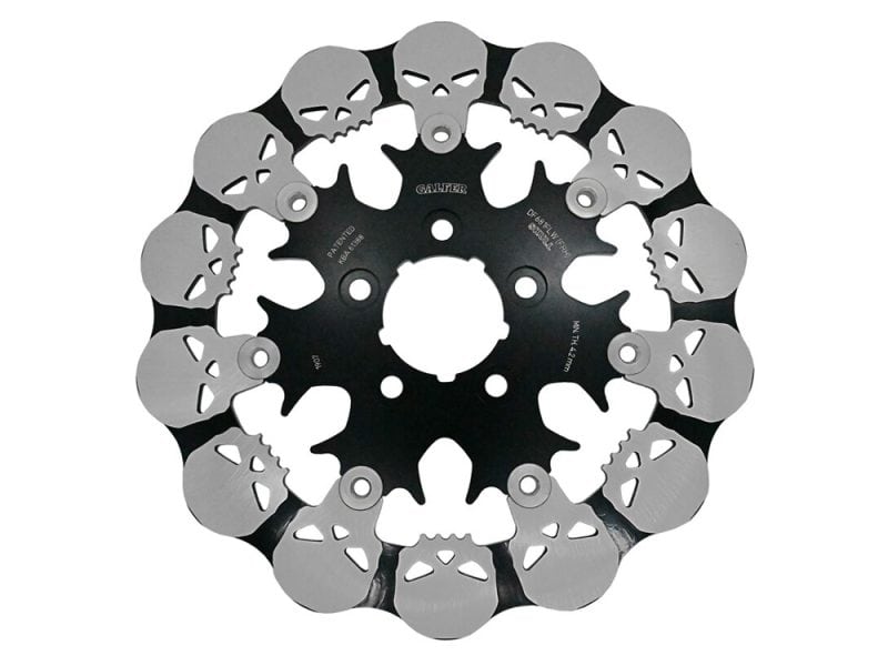 GAL-DF681FRH Skull-themed motorcycle sprocket with metal blades for custom bike builds.