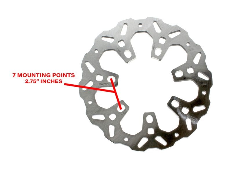Aluminium motorcycle brake disc with 7 mounting points for Revelry Motorcycles.