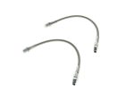Flexible silver motorcycle brake or clutch line hoses for Revelry Motorcycles riders.