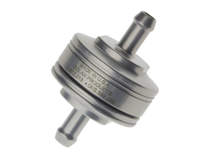 Washable Super Mini Inline Fuel Filter. 1/4in. Hose x 0.675in. long. Billet Aluminium.