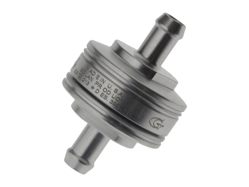 Washable Super Mini Inline Fuel Filter. 5/16in. Hose x 0.675in. long. Billet Aluminium.