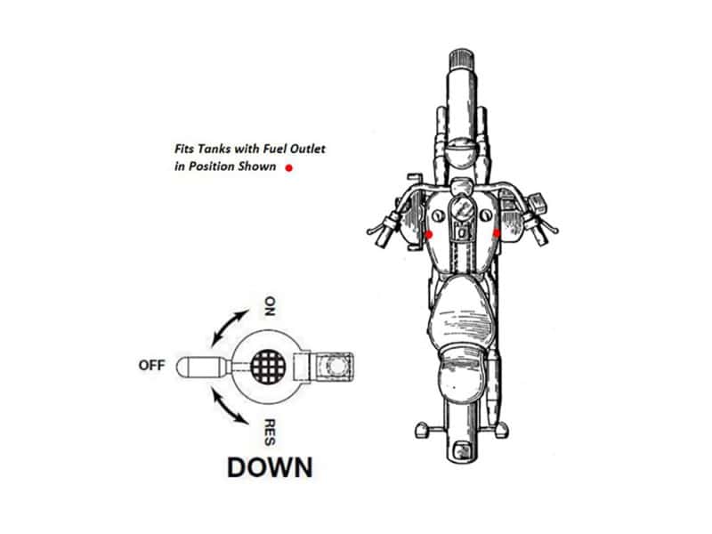 High-quality Revelry Motorcycles custom diagram for fuel tank outlet fitting and switch operation. Perfect for motorcycle enthusiasts.