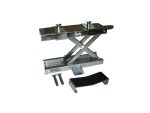 Aluminium motorcycle paddock stand for maintenance and repairs.