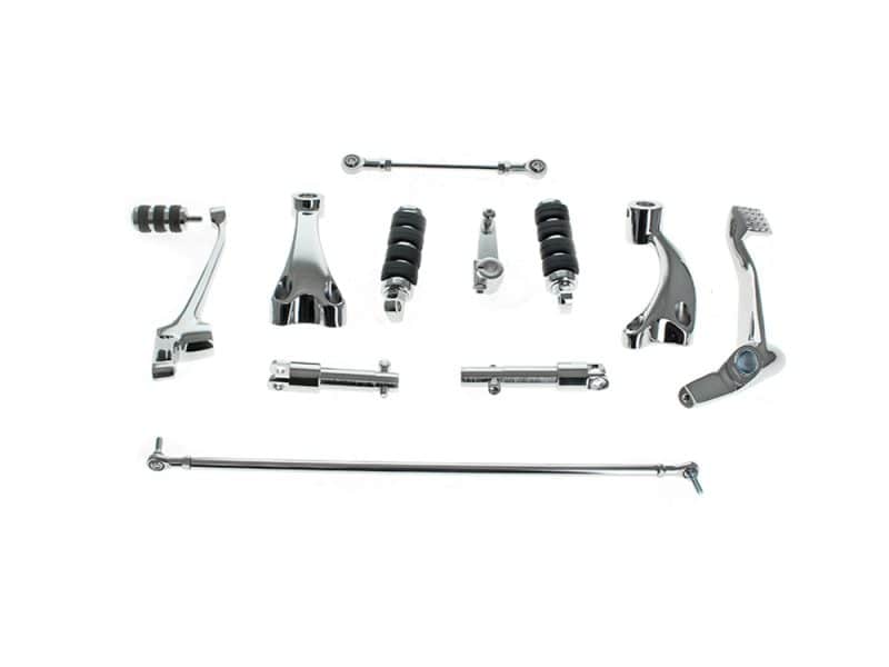 Vintage motorcycle footpeg and gear shift lever set for custom motorcycle builds.