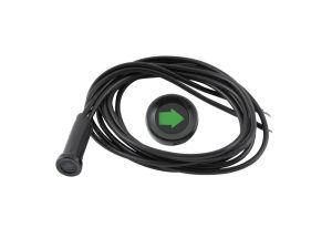 Wireless motorcycle turn signal switch with cable and LED indicator for Revelry Motorcycles.