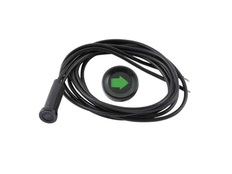 Wireless motorcycle turn signal switch with cable and LED indicator for Revelry Motorcycles.