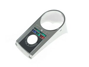 Chrome motorcycle speedometer console with indicator lights for Revelry Motorcycles.