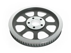 High-performance motorcycle pulley for Revelry Motorcycles.