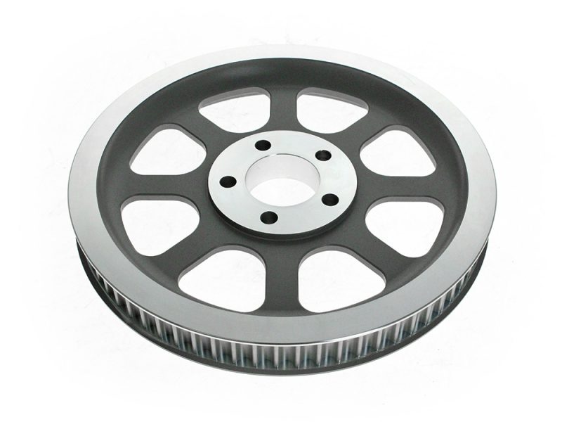 High-performance motorcycle pulley for Revelry Motorcycles.