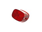 Bright red motorcycle rear reflector for enhanced safety and visibility.