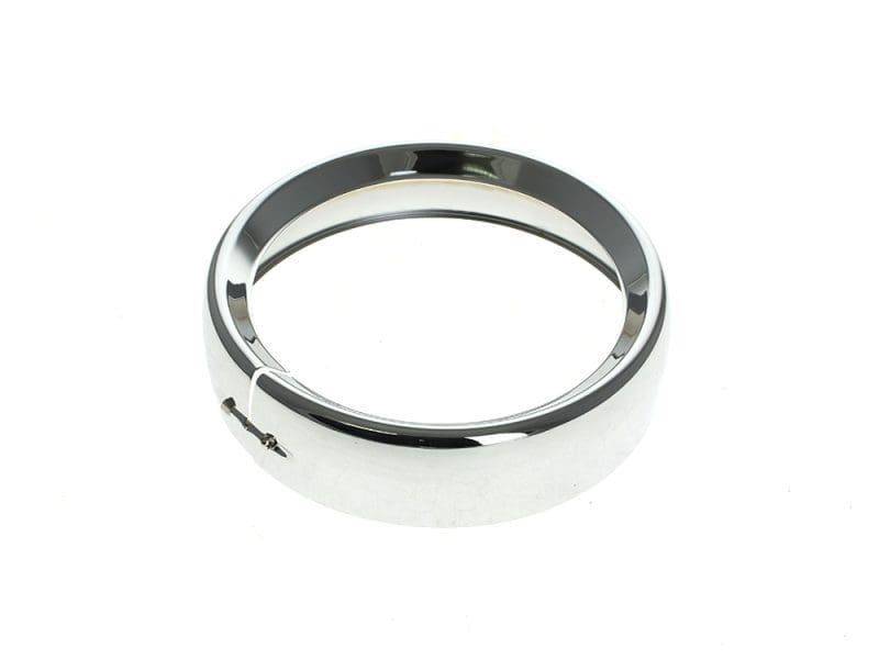 Shiny chrome motorcycle headlight bezel for custom bikes or restoration projects.