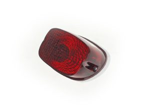 Red motorcycle tail light for Revelry Motorcycles.