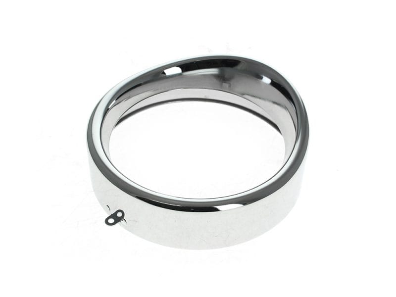 Polished chrome motorcycle headlight bezel for Revelry Motorcycles.